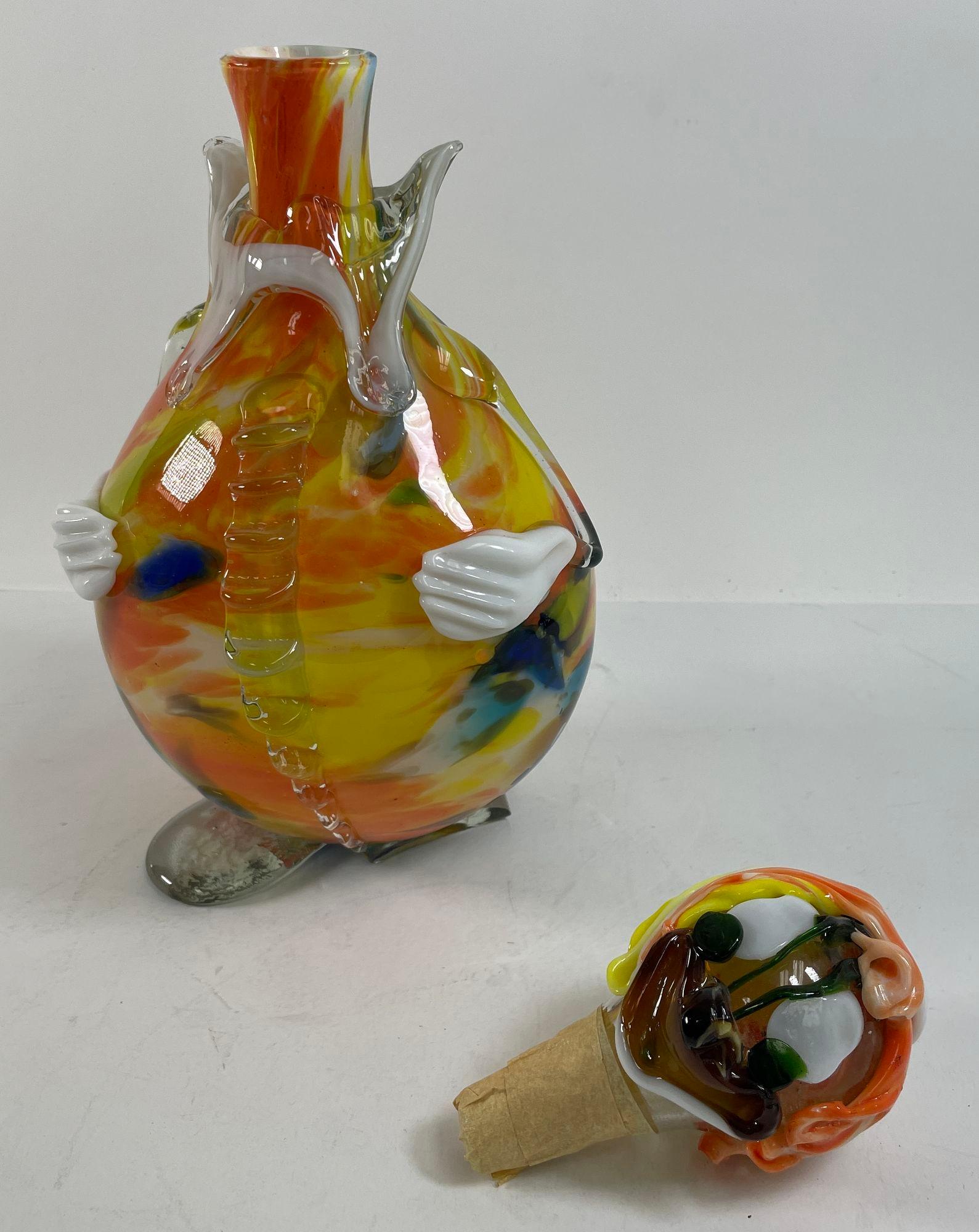 Vintage grande bottiglia decanter pagliaccio in vetro artistico italiano di Murano In condizioni deteriorate in vendita a North Hollywood, CA