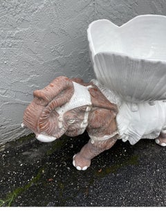 Vintage Large Italian Glazed Terra Cotta Elephant Planter, Ca. 1970s