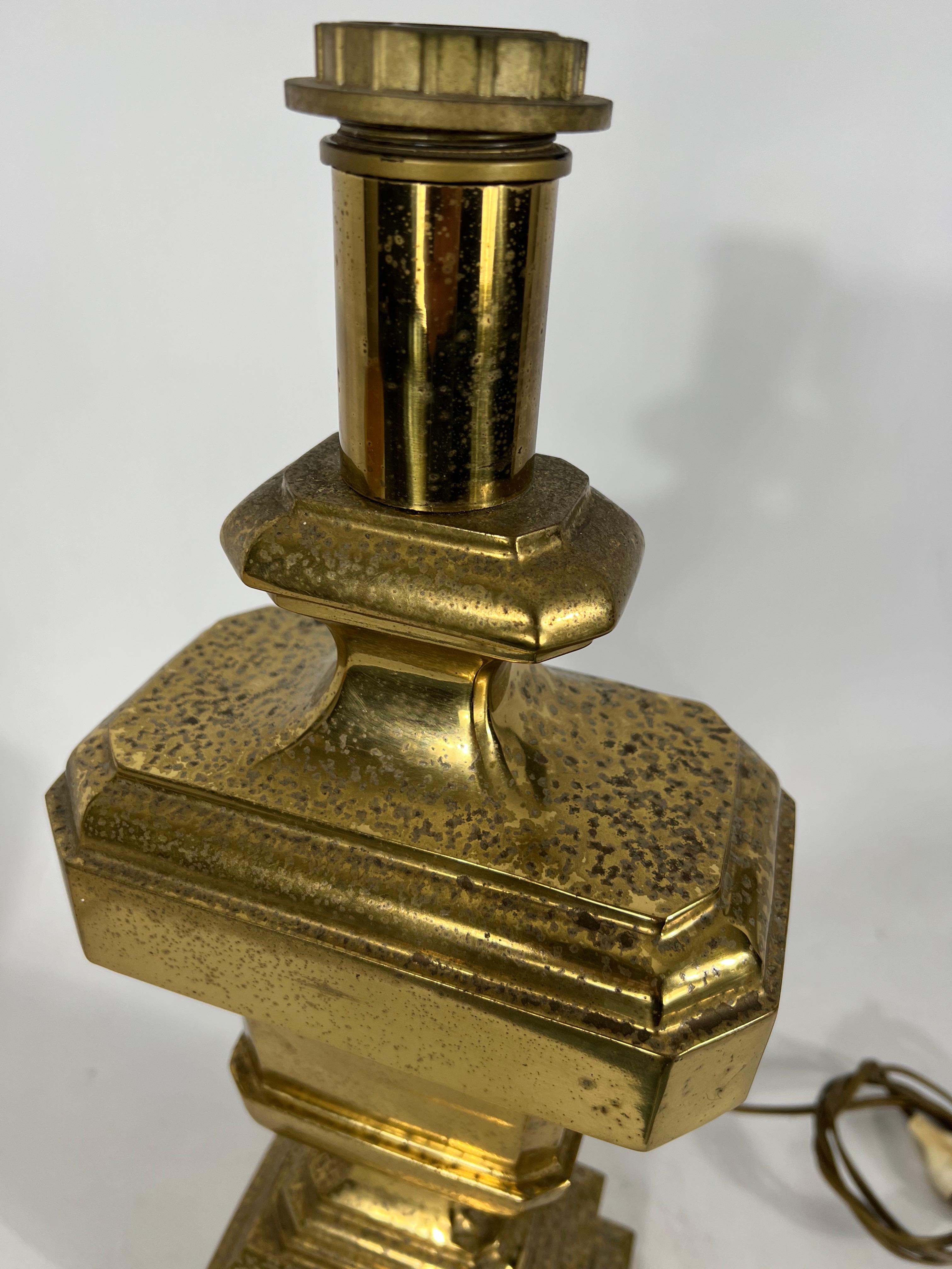 Vintage Large Italian Solid Brass Table Lamp from 50s For Sale 9