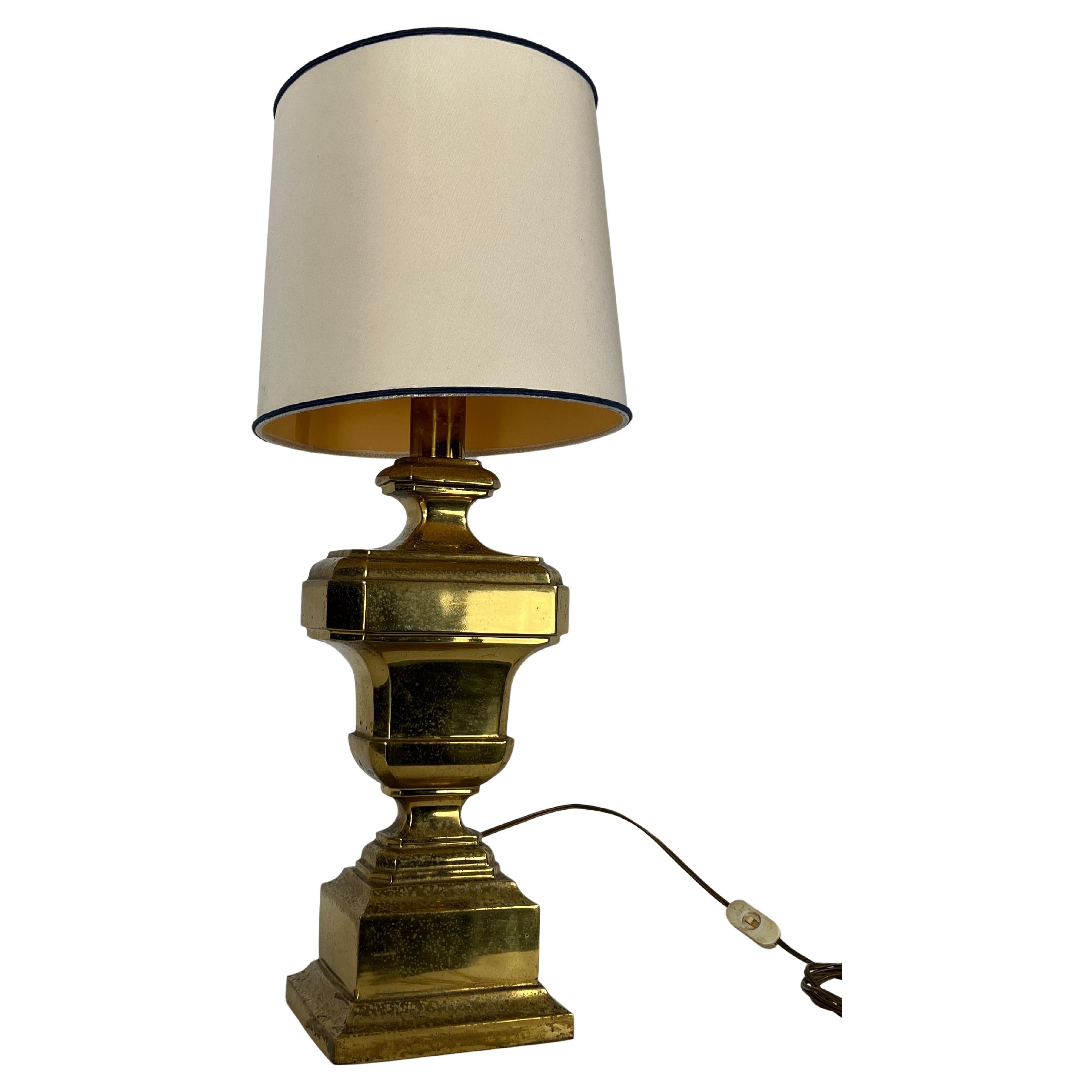 Vintage Large Italian Solid Brass Table Lamp from 50s For Sale