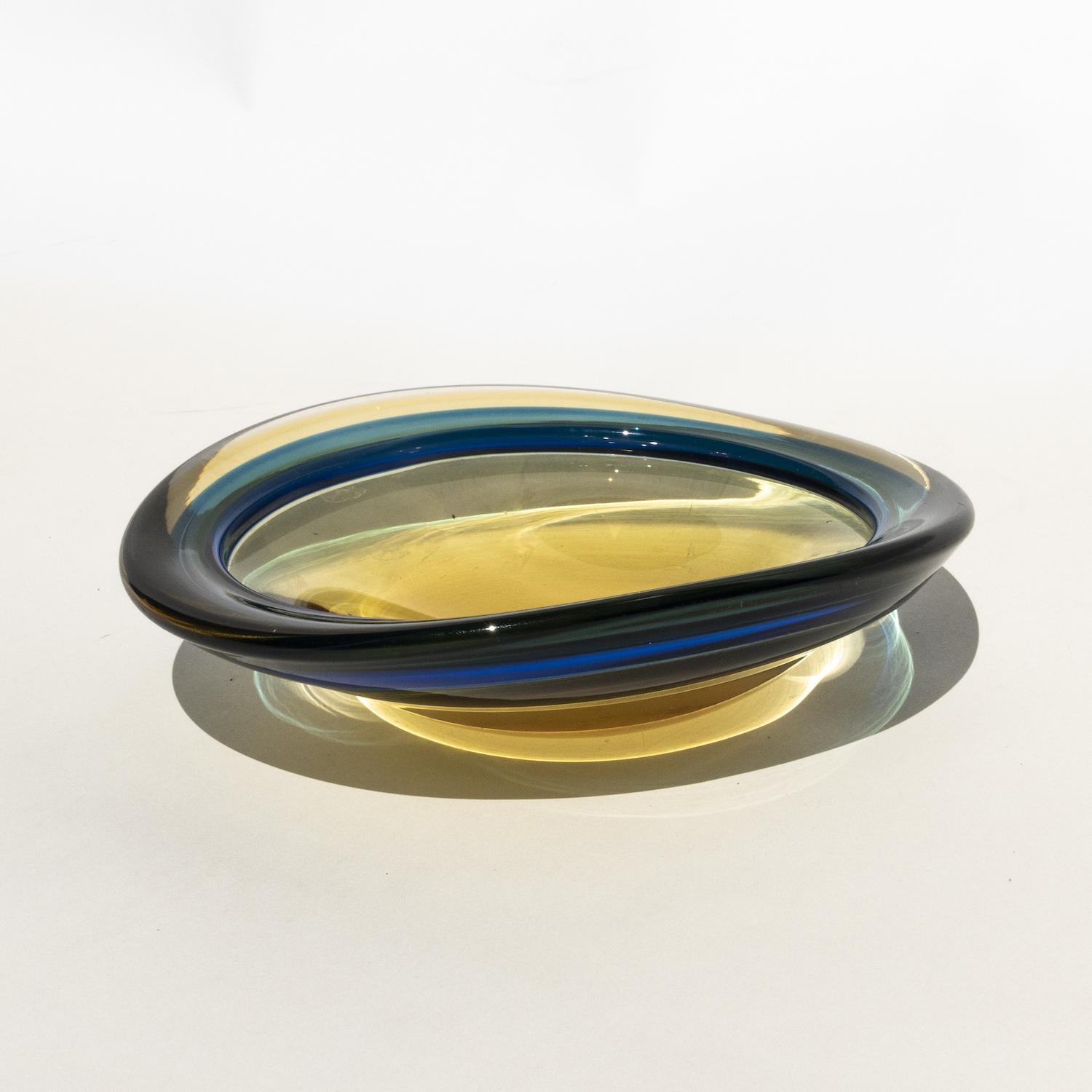 Mid-Century Modern Vintage Large Italian Tray from the 60s in Blue and Yellow Murano Glass