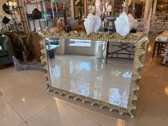 Vintage Large Italian Venetian Silver & Gold Scalloped Ruffle Wall Mirror