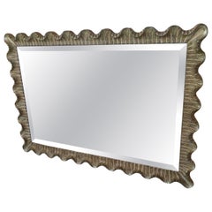 Vintage Large Italian Venetian Silver & Gold Scalloped Ruffle Wall Mirror
