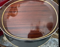 Vintage large Italian Wood and Silver Plate Tray with Dore Ram's Head Handles