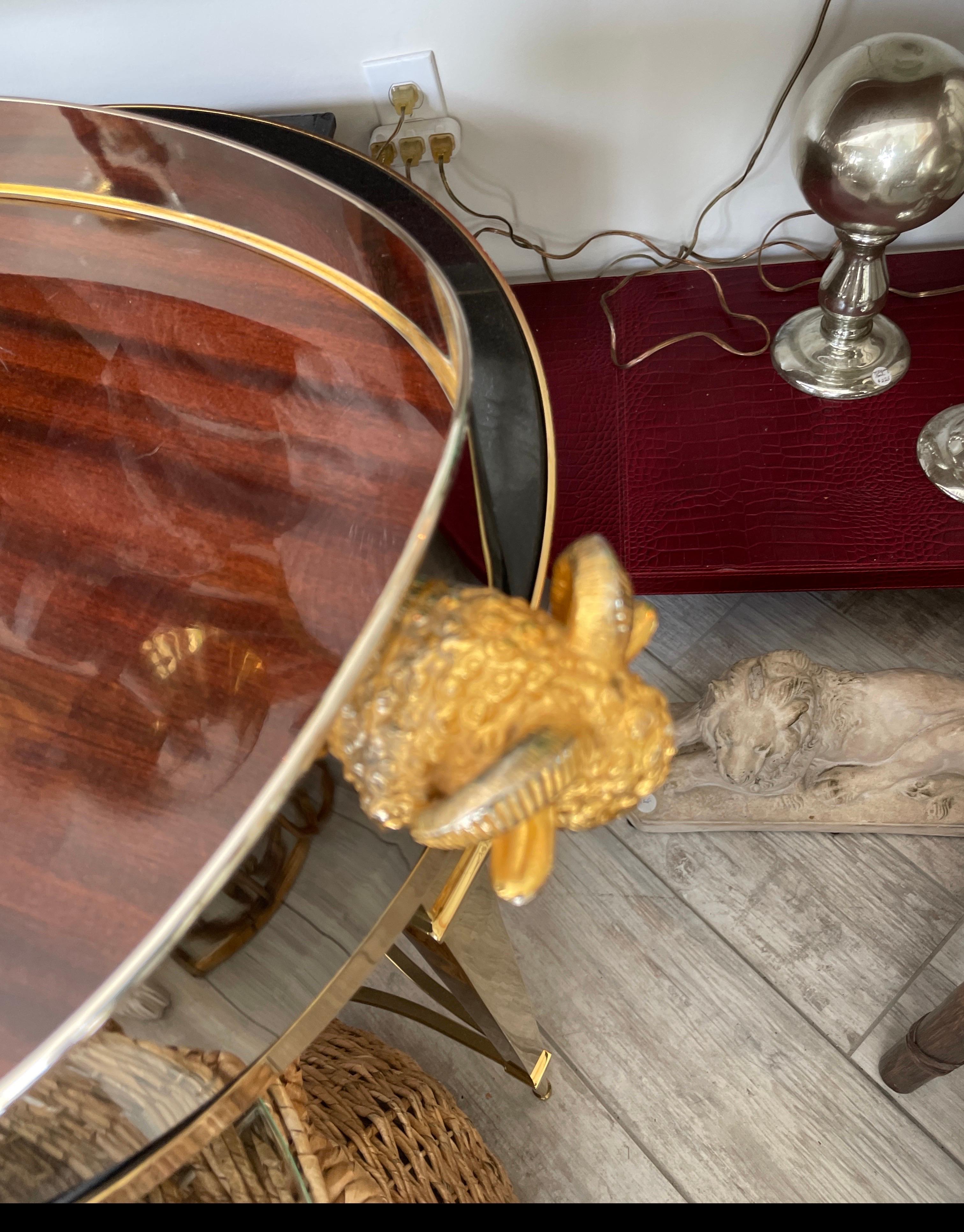Vintage große italienische Holz und Silber Platte Tablett mit Dore Widderkopf Griffe (Italienisch) im Angebot