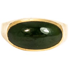 Vintage Large Jade Cabochon and 9 Carat Gold Signet Ring