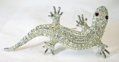 Vintage Large Kirks Folly Crystal Salamander Brooch