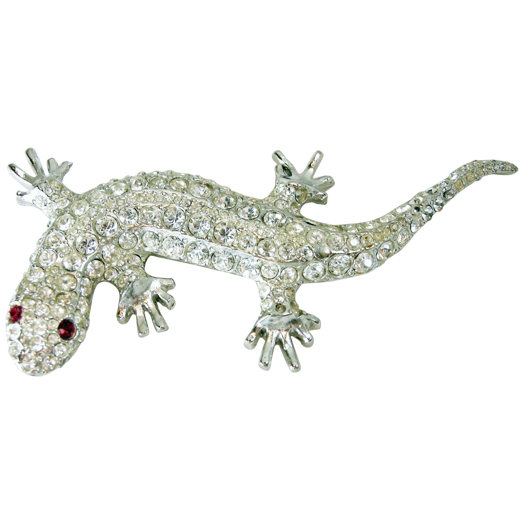 Vintage Large Kirks Folly Crystal Salamander Brooch For Sale