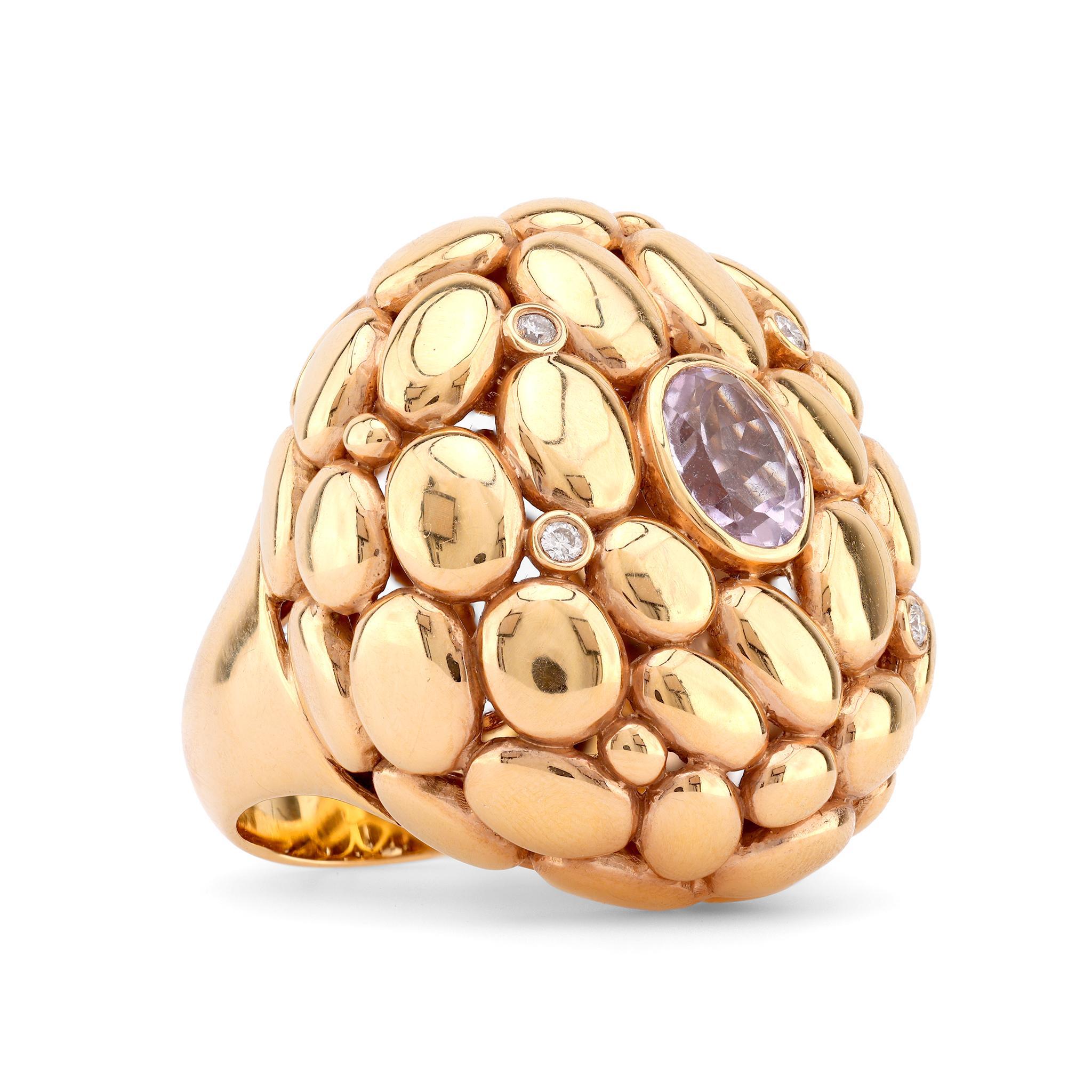 Großer Kunzit-Diamant-Cocktailring aus 18 Karat Gelbgold (Moderne)