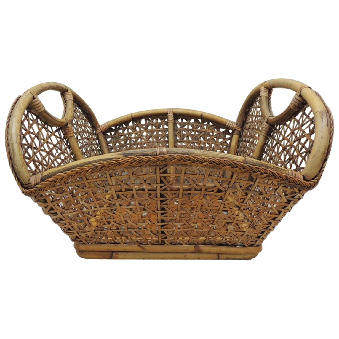 Vintage Large Laundry Bamboo and Rattan Basket