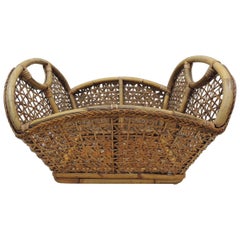 Vintage Large Laundry Bamboo and Rattan Basket