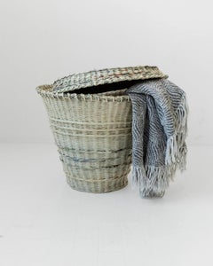 Cesto da bucato grande vintage con coperchio, realizzato a mano con carta di giornale intrecciata, anni '90