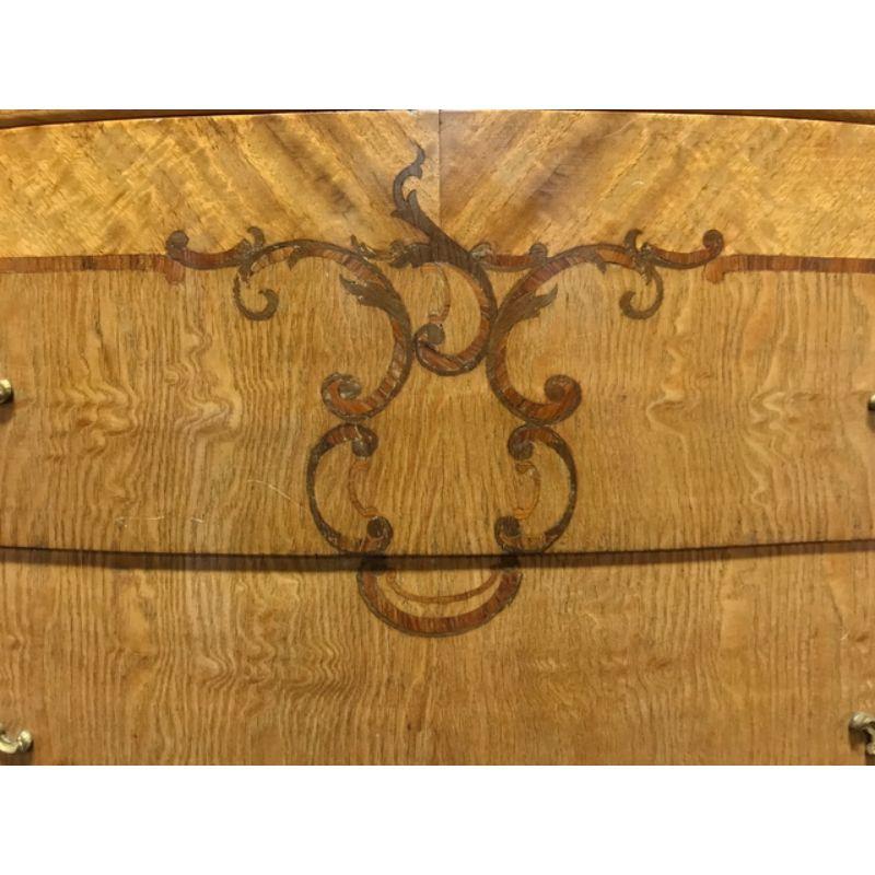 French Provincial Louis XV Style Inlaid Satinwood Marble Top Large Commode Chest For Sale 6