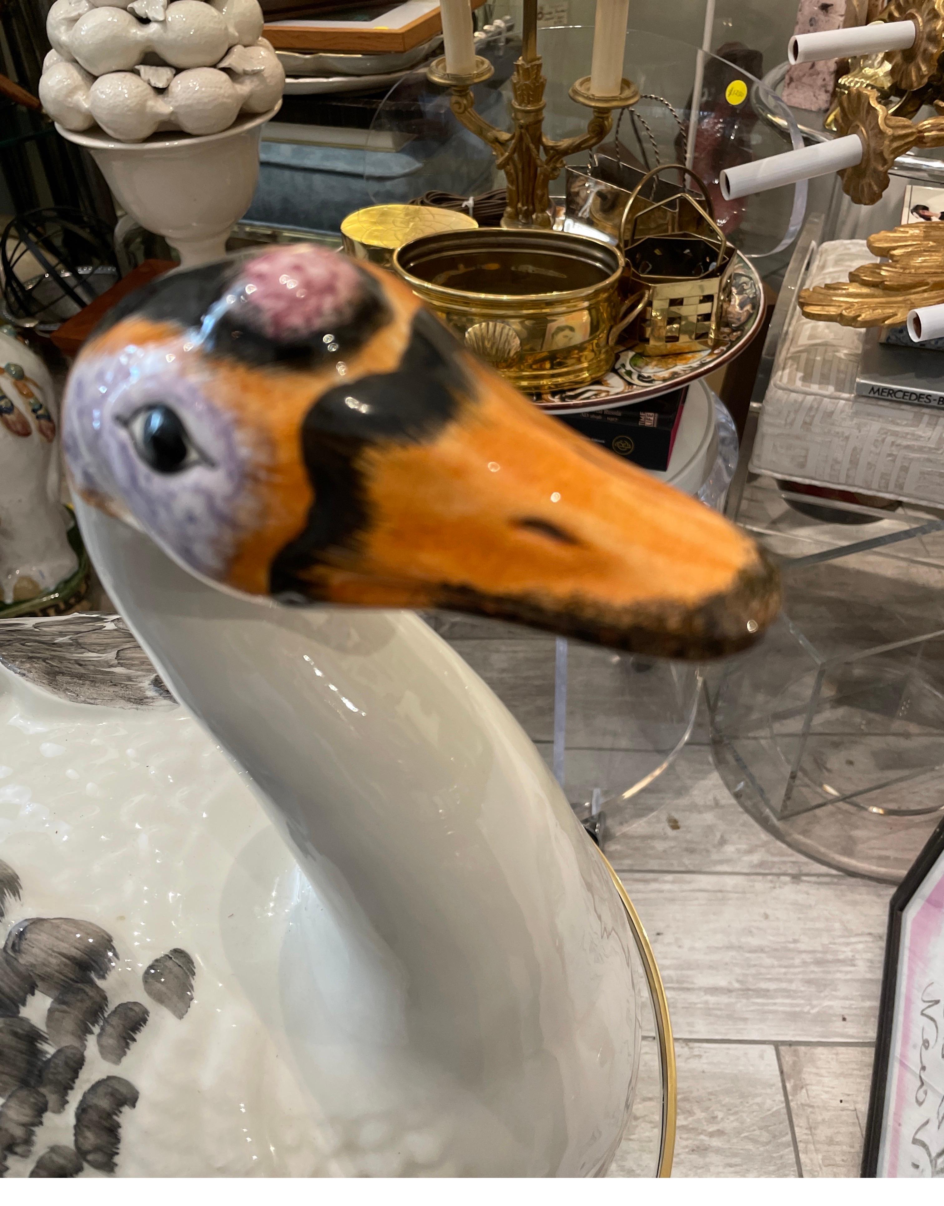 Sopera de pato de porcelana italiana vintage grande Italiano en venta