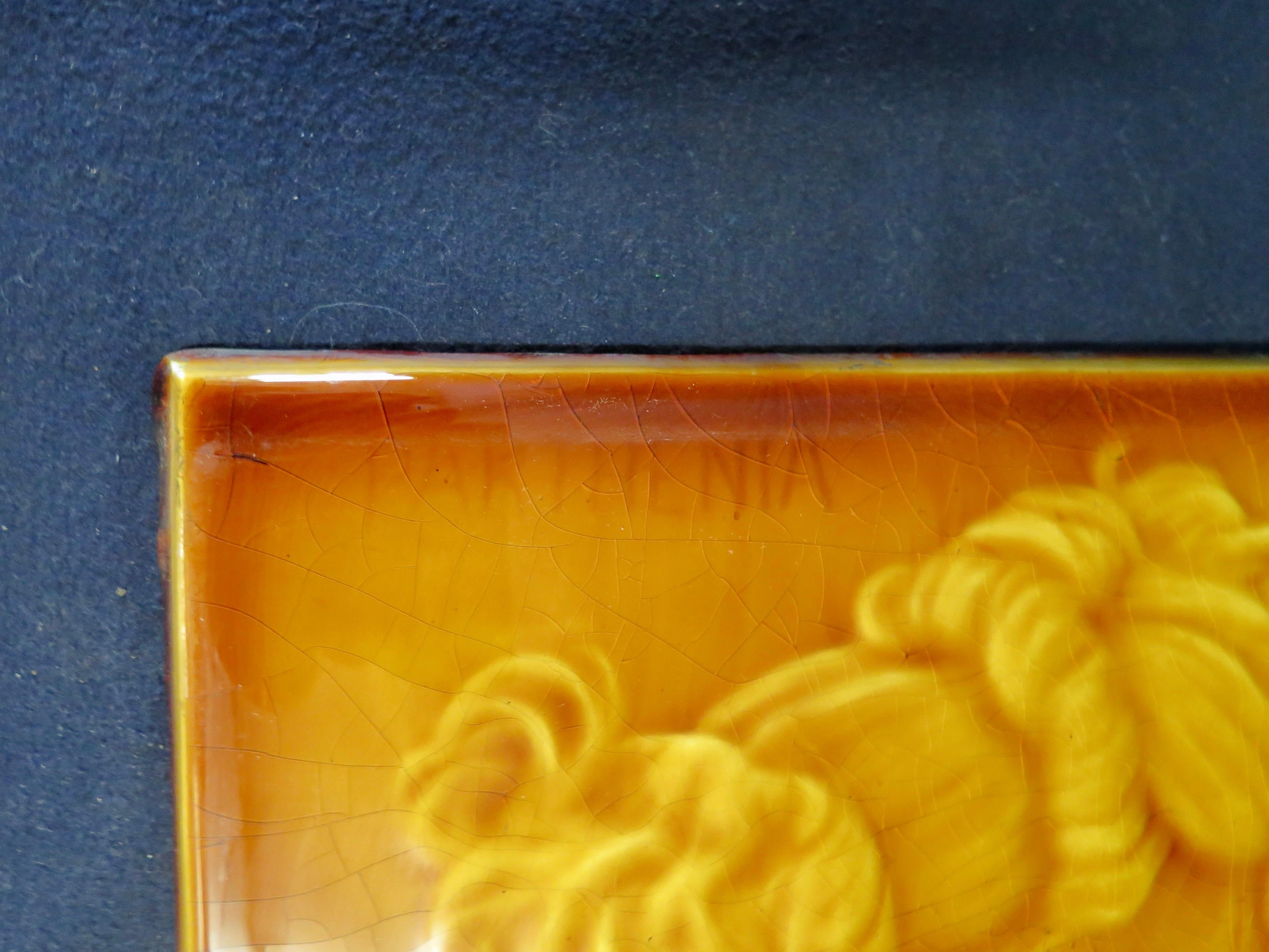 Glazed Vintage Large Majolica Tile of the Goddess Parthenia
