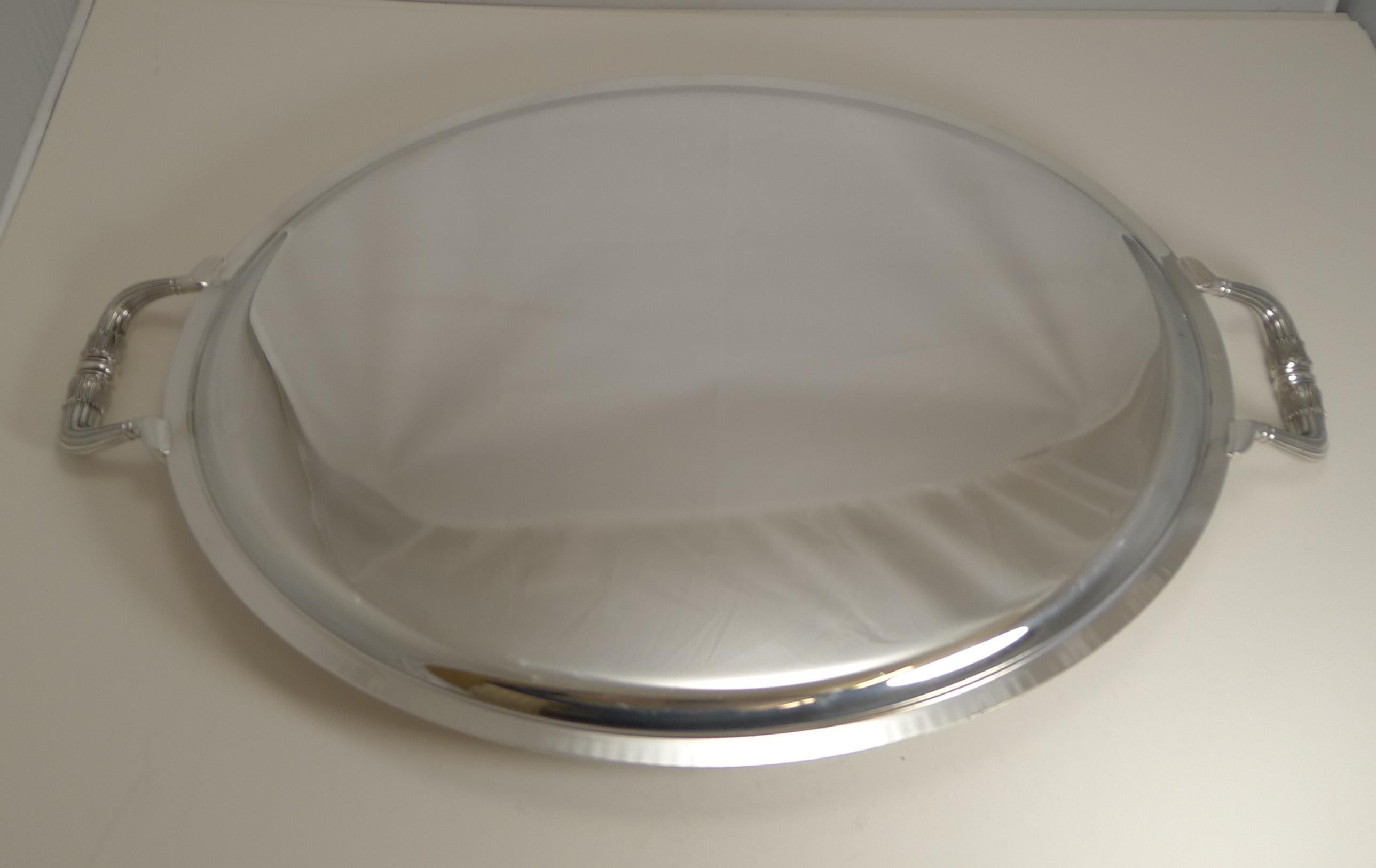 Late 20th Century Vintage Large Malmaison Serving Tray with Handles by Christofle, Paris