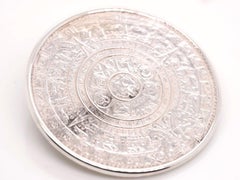 Vintage Large Mayan Aztec Calendar Pin Brooch Mexico 925 Sterling Silver