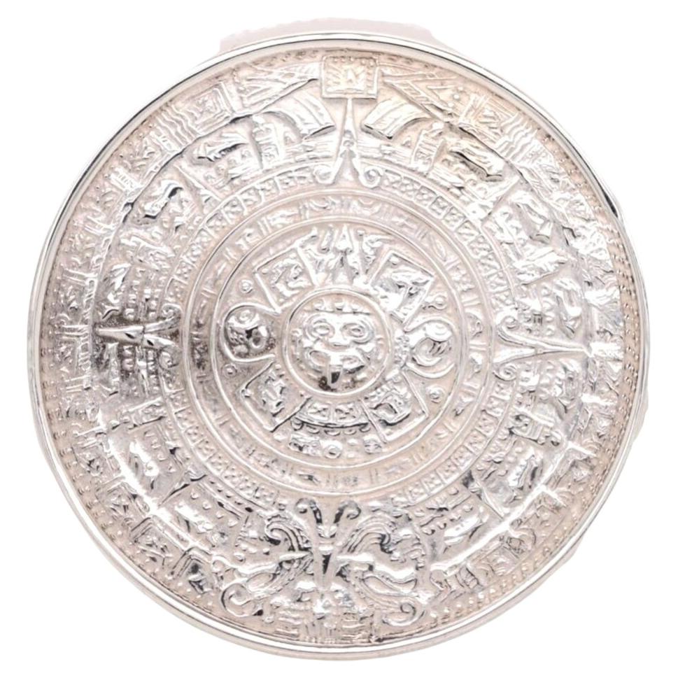 Vintage Large Mayan Aztec Calendar Pin Brooch Mexico 925 Sterling Silver