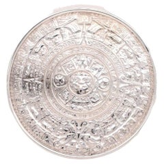 Vintage Large Mayan Aztec Calendar Pin Brooch Mexico 925 Sterling Silver