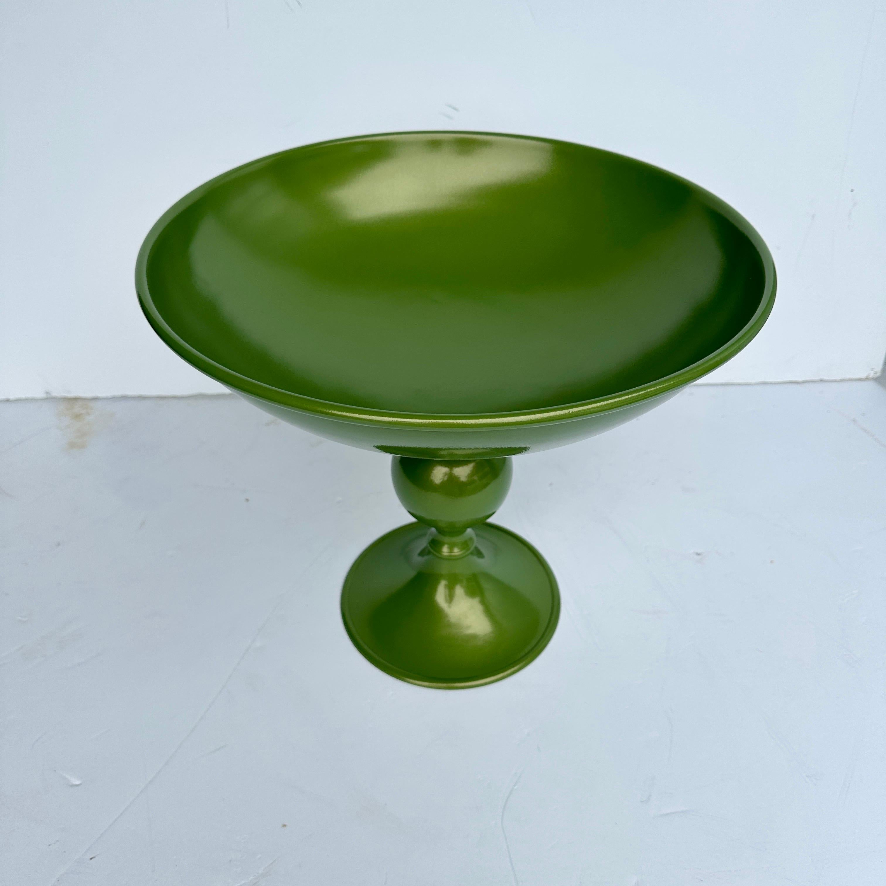 Hand-Crafted Vintage Large Metal Centerpiece Bowl, Powder-Coated Green For Sale