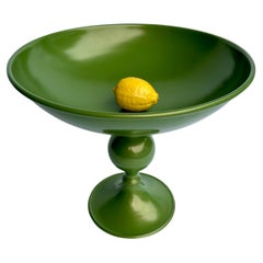 Used Large Metal Centerpiece Bowl, Powder-Coated Green