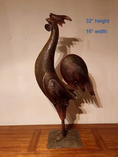 Vintage Large Metal Rooster Sculpture, Folk Art Decor