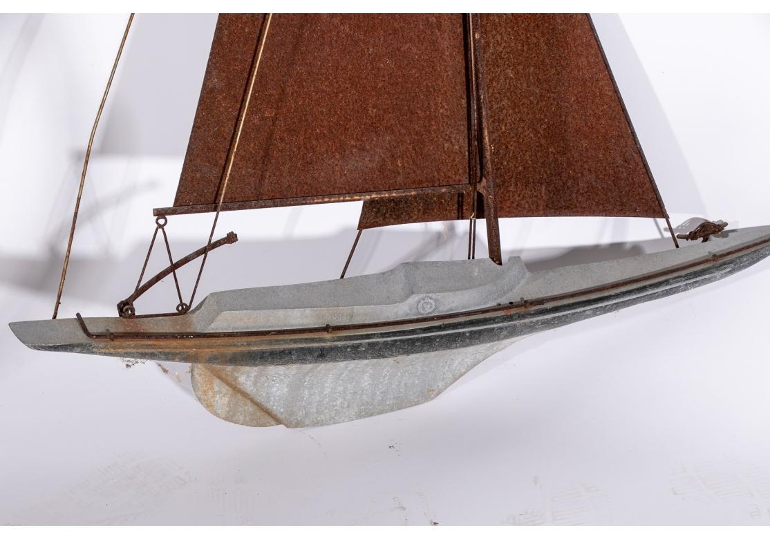 Mid-Century Modern Vintage Large Metal Wall Mounted Sailboat Sculpture For Sale