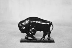 Vintage Large Mid-Century Scandinavian Modern Black Porcelain Bison Figurine