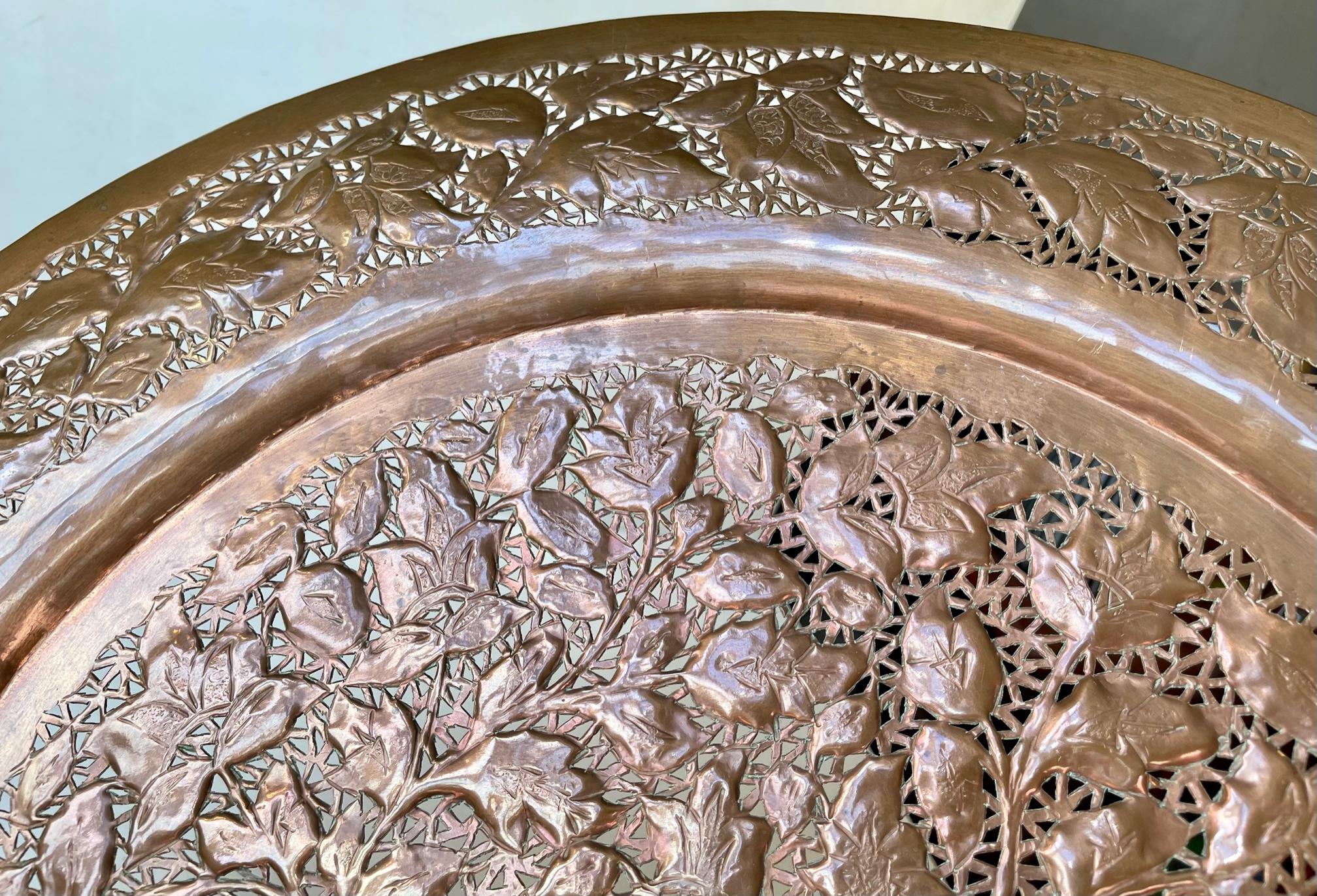 Vintage Large Middle Eastern Tray in Piercet Copper, 1960s In Good Condition For Sale In Esbjerg, DK