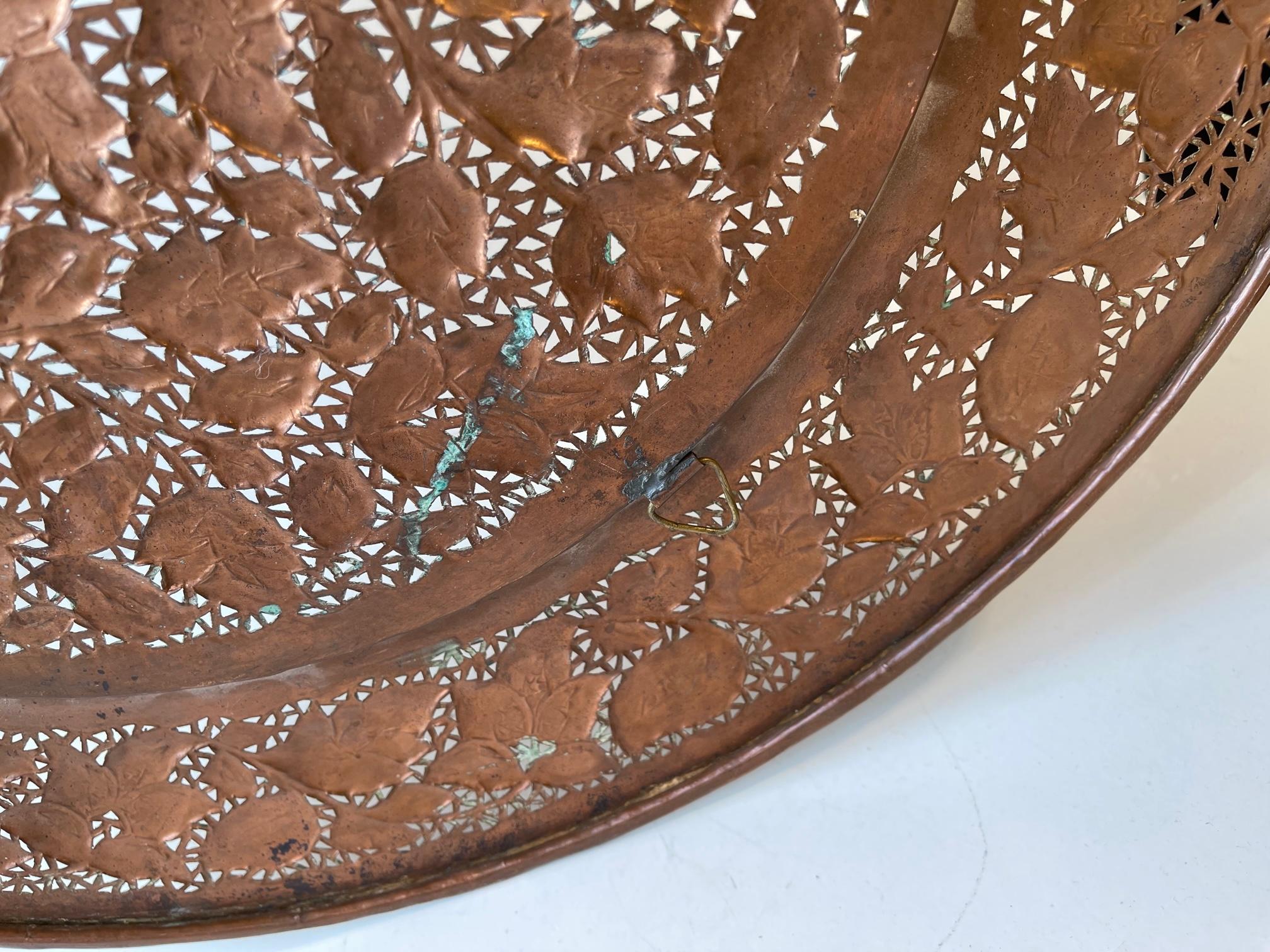 Vintage Large Middle Eastern Tray in Piercet Copper, 1960s For Sale 2