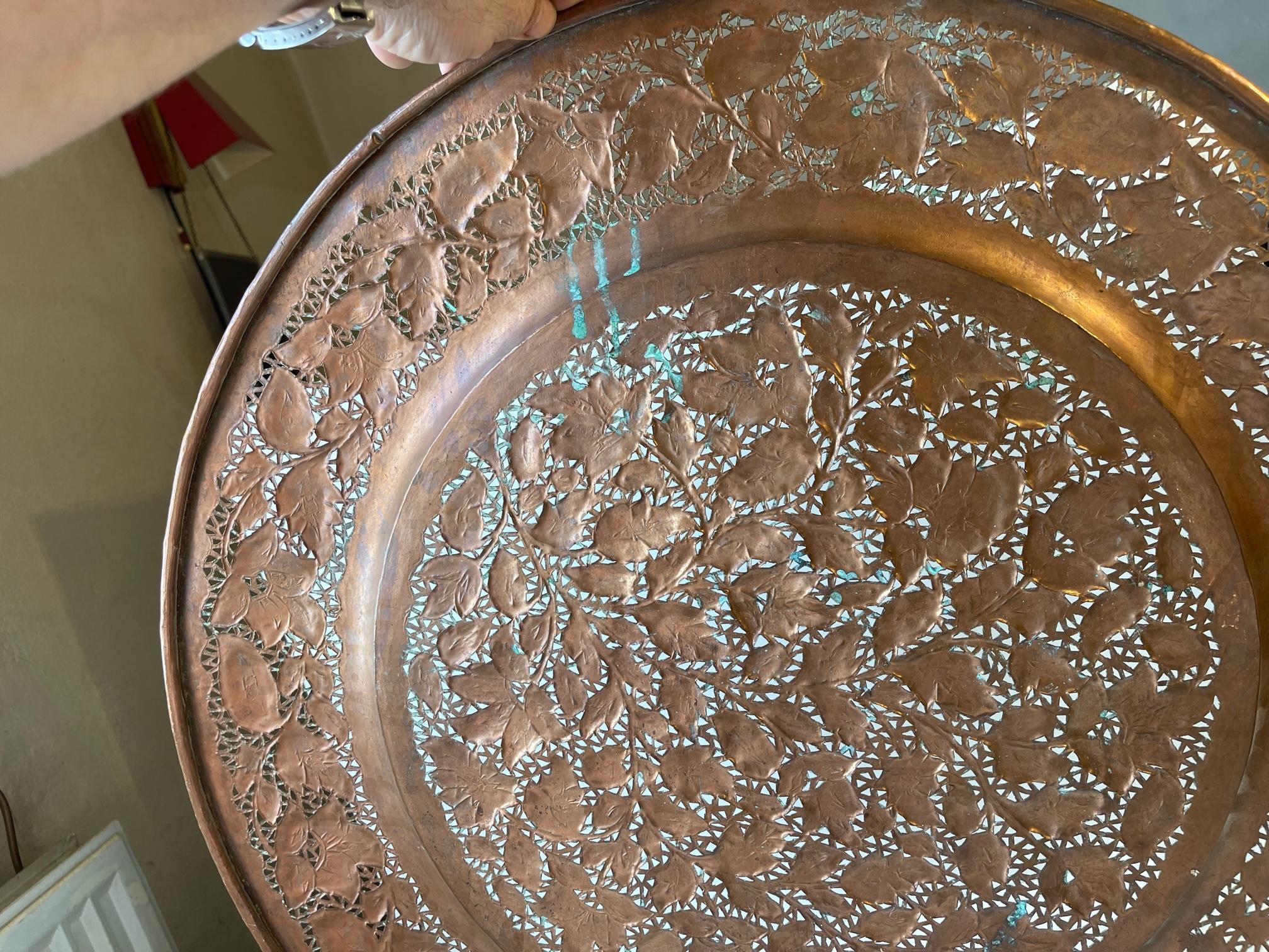 Vintage Large Middle Eastern Tray in Piercet Copper, 1960s For Sale 3