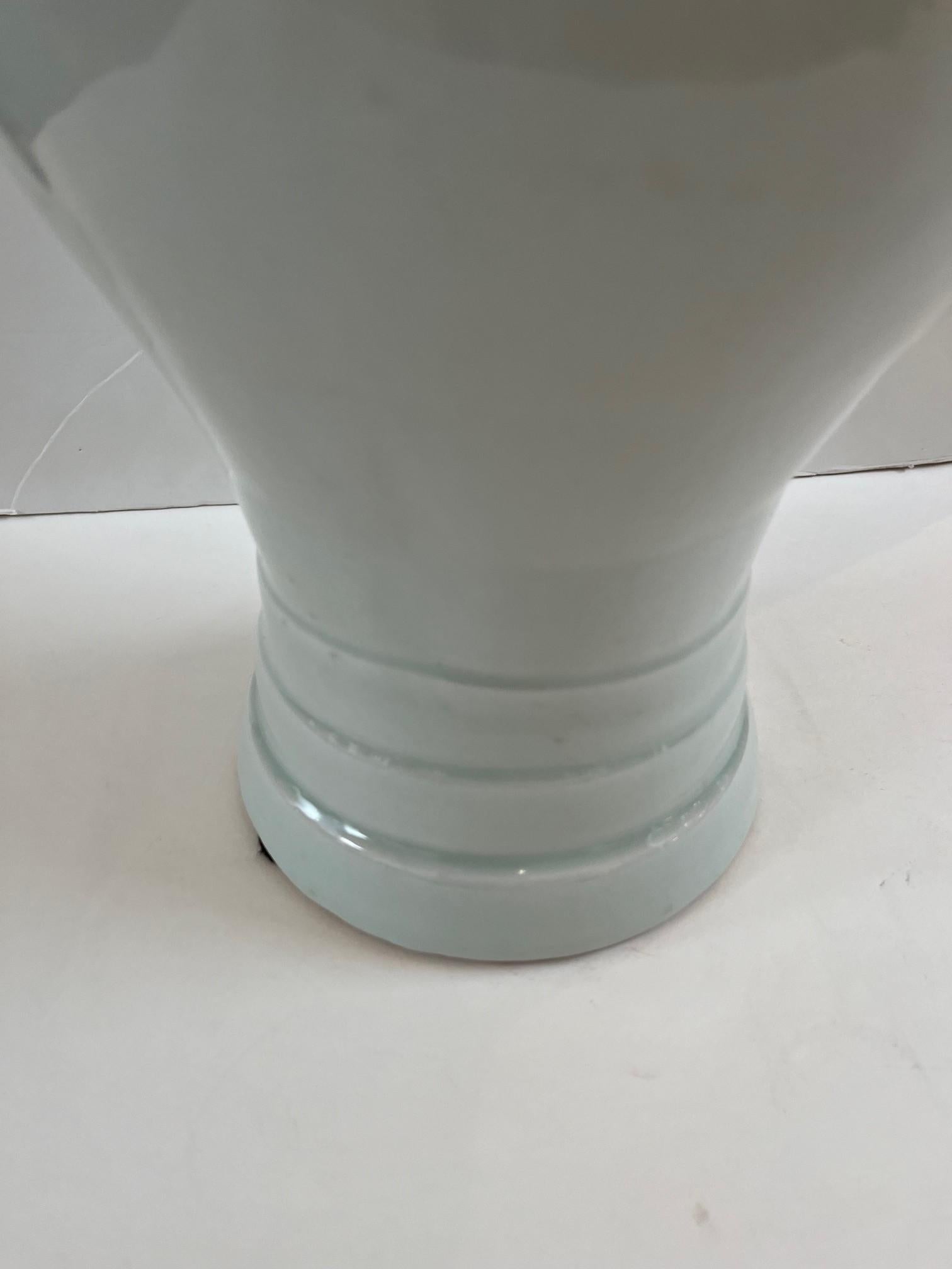 Vintage Large Ming Style Glazed Light Celadon Green Fixed Ring Porcelain Vase For Sale 1