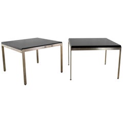Vintage Large Modern Square End Tables in Stainless Steel Black Laminate Tops