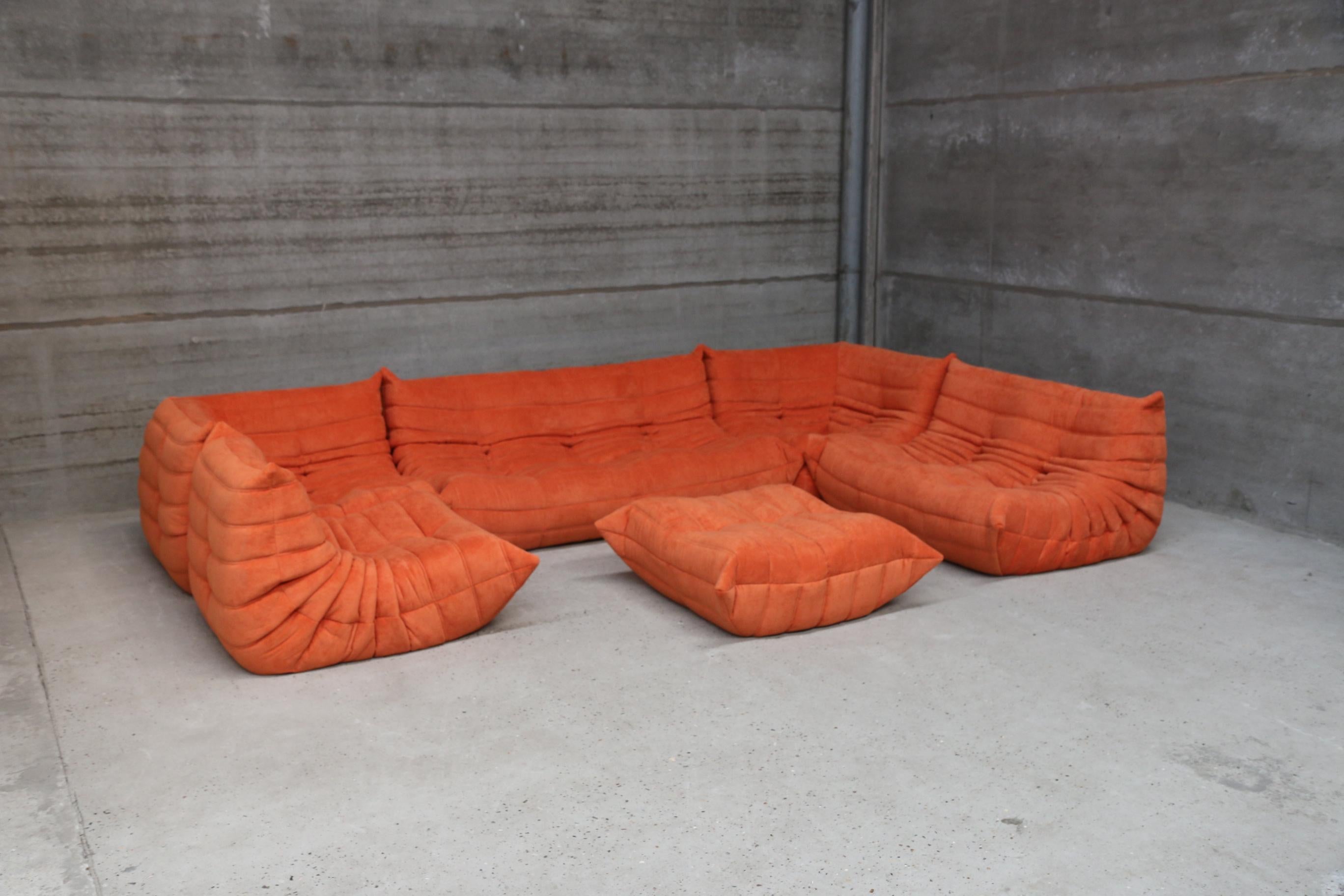 Iconic French vintage sofa design mid-century sofa set, beautifully reupholstered with our stain free, washable and very durable 