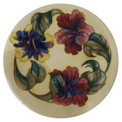 Retro Large Moorcroft Pottery Charger Plate Hibiscus Flowers Estate England