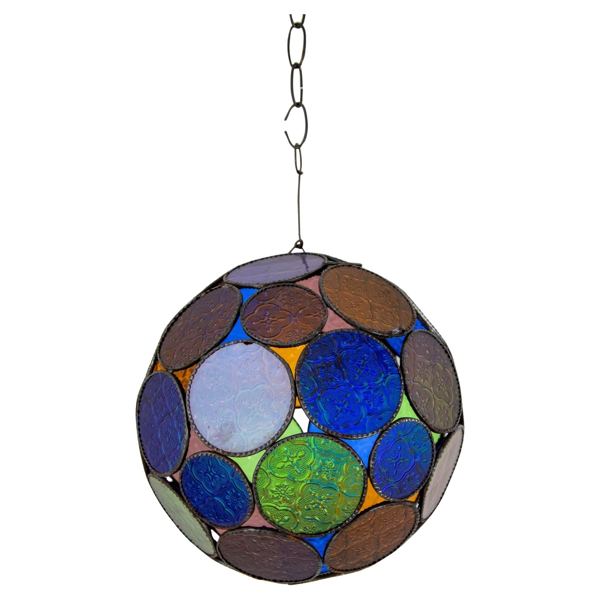 Vintage Large Moroccan Moorish Multi-Color Glass Orb Lantern