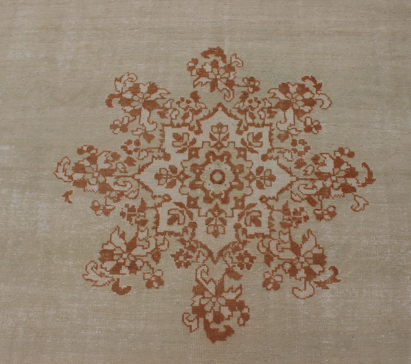 Vintage Large Moroccan Rug with Blossom Design in Ivory Background & Light Brown For Sale 4