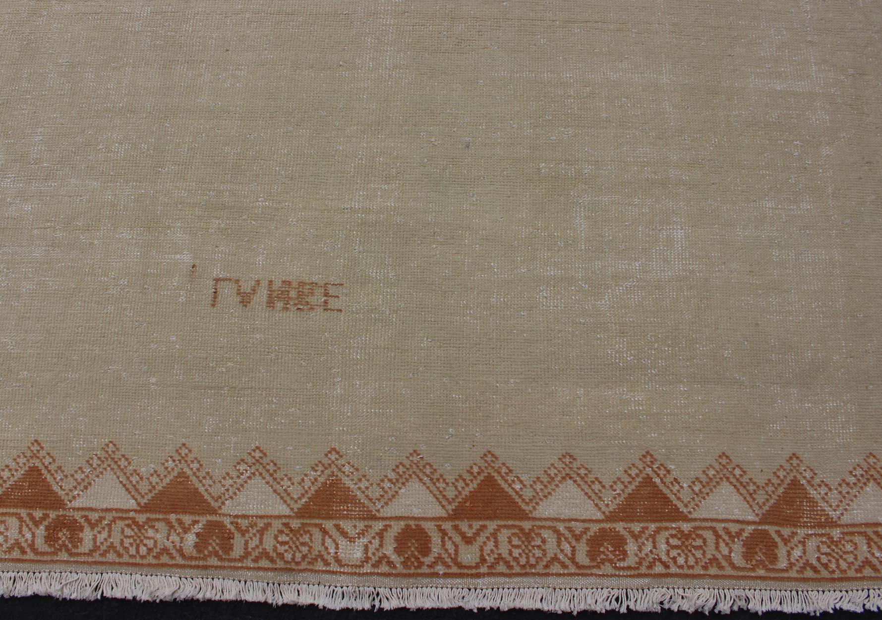 Wool Vintage Large Moroccan Rug with Blossom Design in Ivory Background & Light Brown For Sale