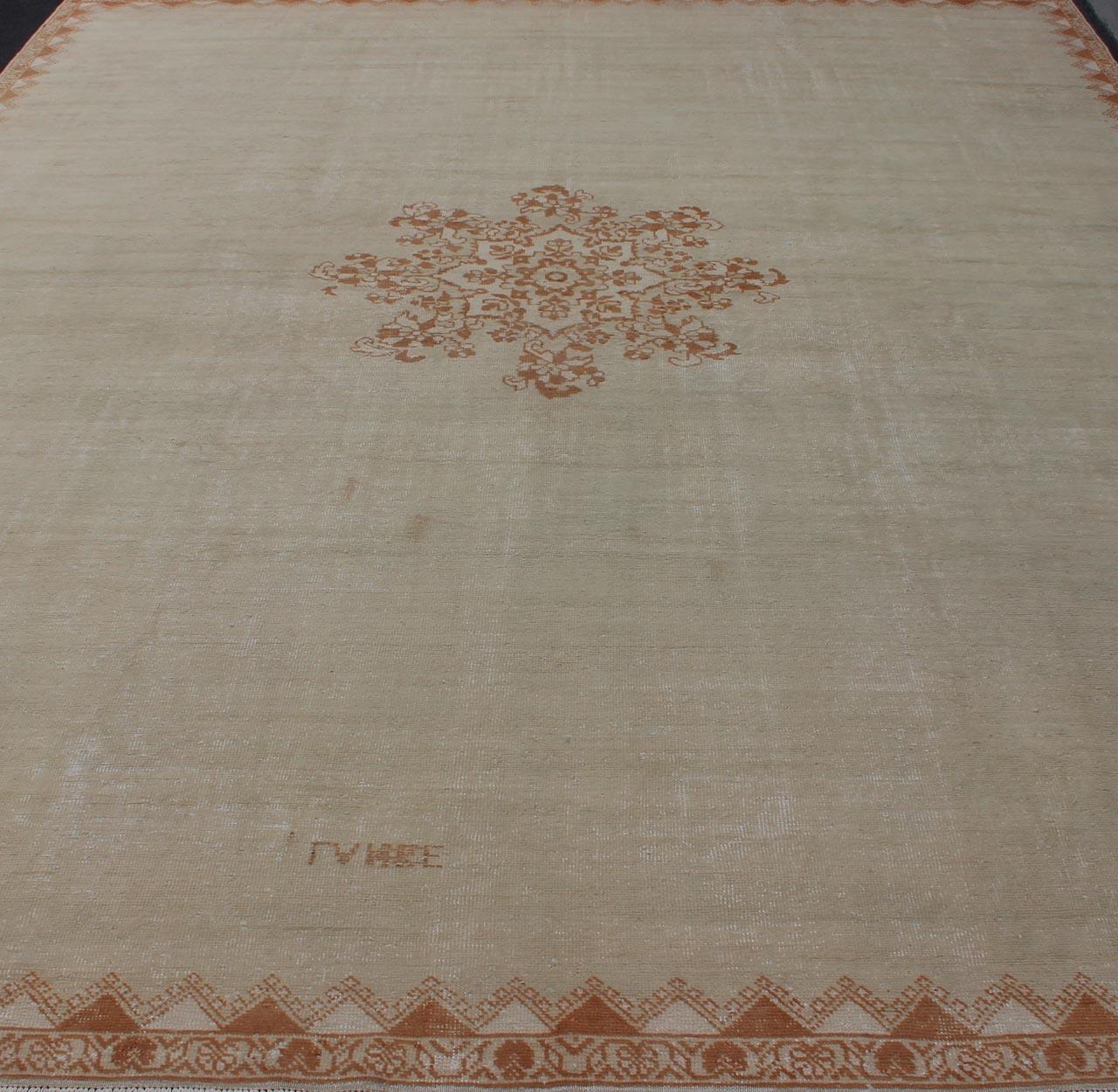 Vintage Large Moroccan Rug with Blossom Design in Ivory Background & Light Brown For Sale 2