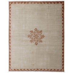 Vintage Large Moroccan Rug with Blossom Design in Ivory Background & Light Brown