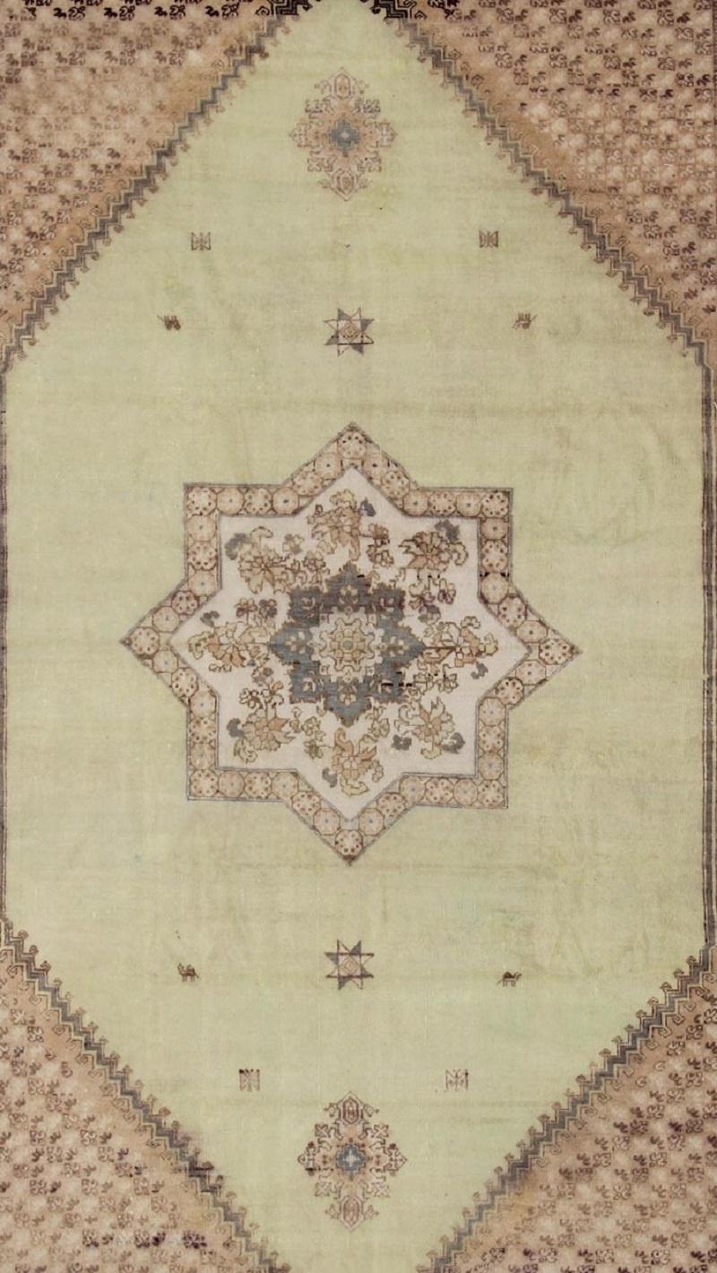 Tribal Vintage Large Moroccan Rug with Star Medallion in Light Green