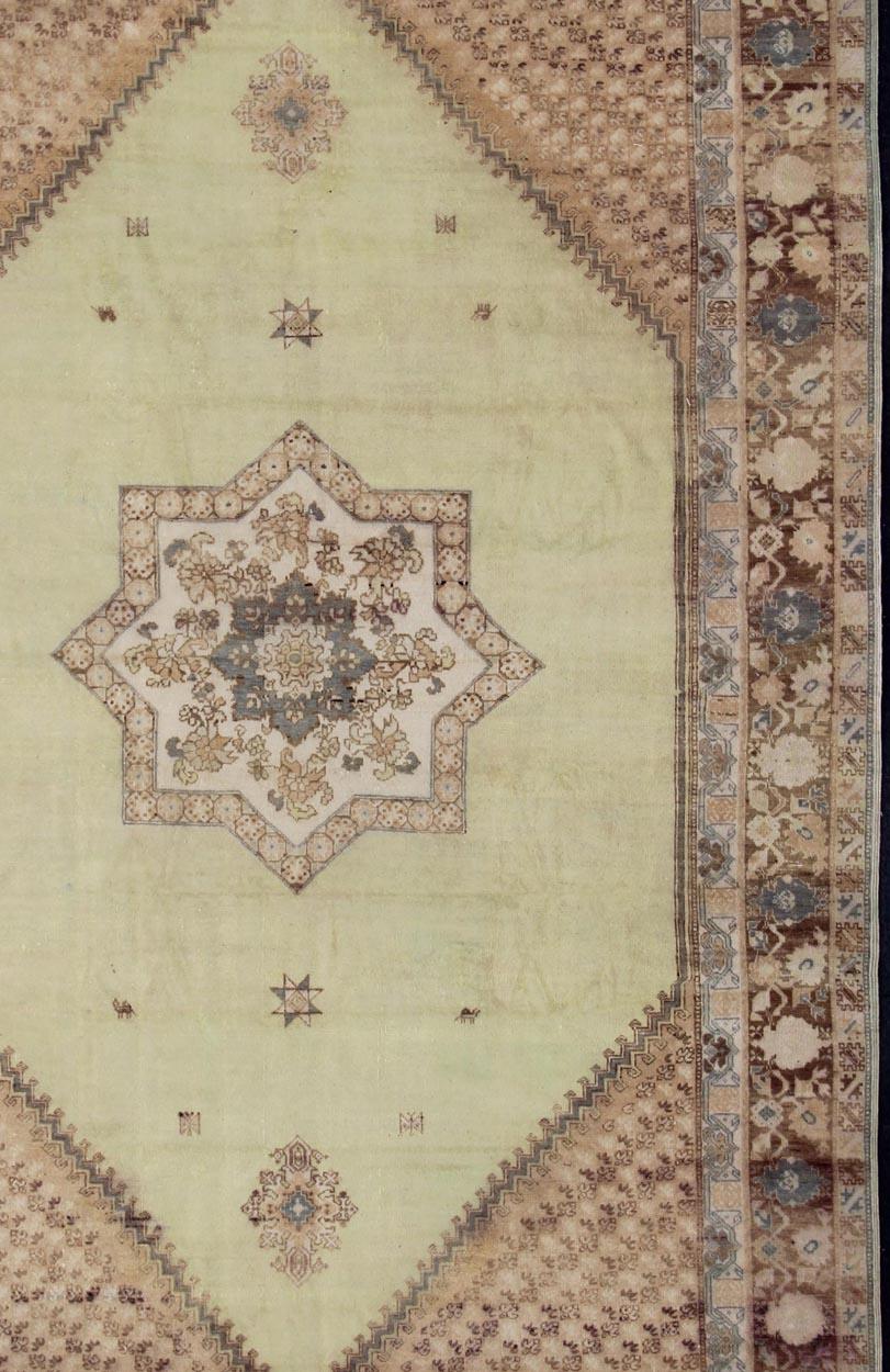 Hand-Knotted Vintage Large Moroccan Rug with Star Medallion in Light Green