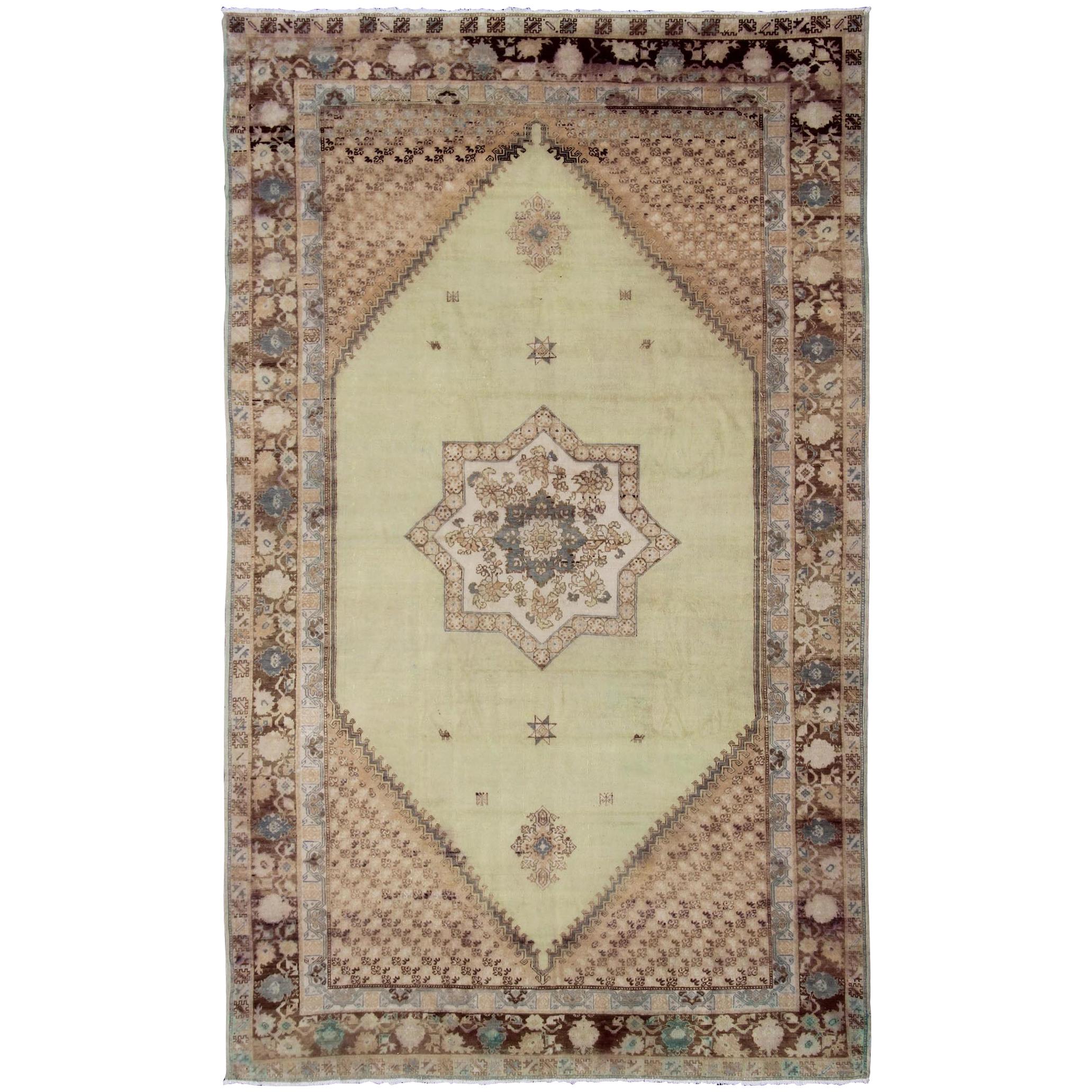 Vintage Large Moroccan Rug with Star Medallion in Light Green