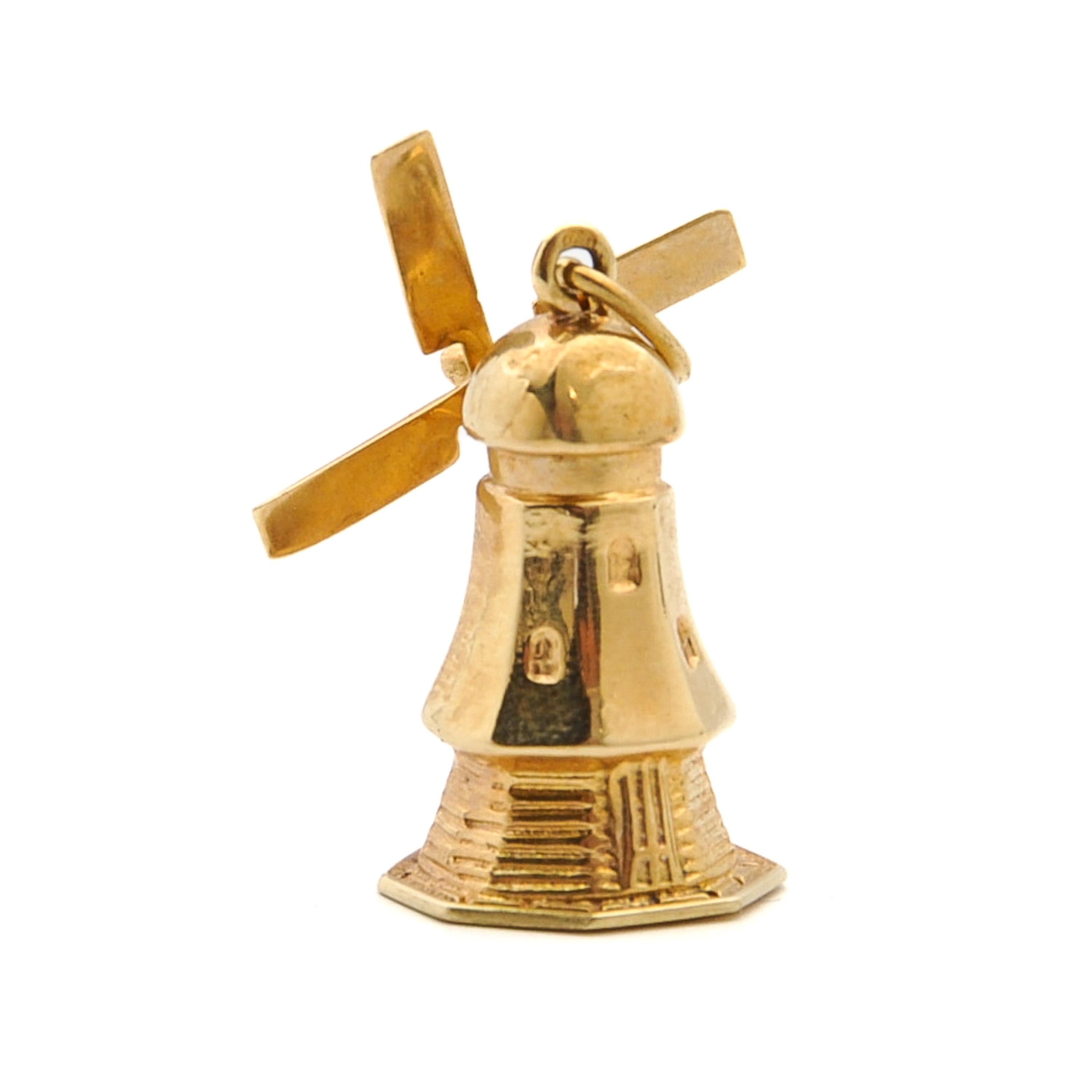 Vintage Large Movable Windmill 14K Gold Charm Pendant For Sale 1