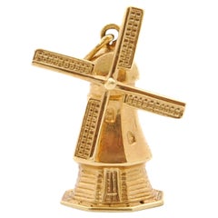 Vintage Large Movable Windmill 14K Gold Charm Pendant