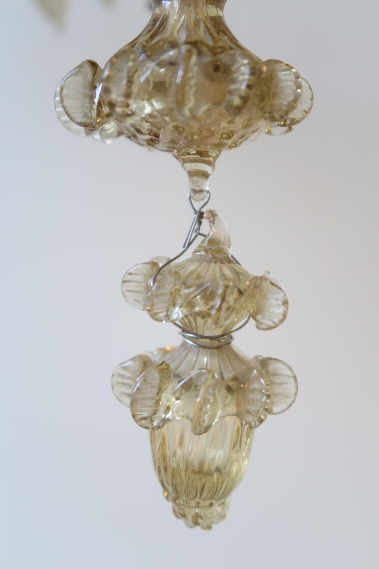 Vintage Large Murano 1970s Gold Bronze Mouth Blown Glass Chandelier with Flowers 2