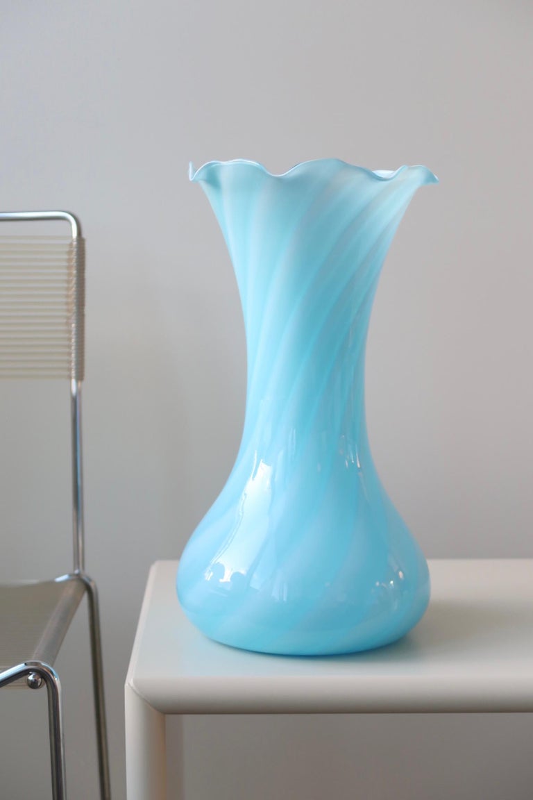Vintage Large Murano Blue Swirl Vase For Sale at 1stDibs