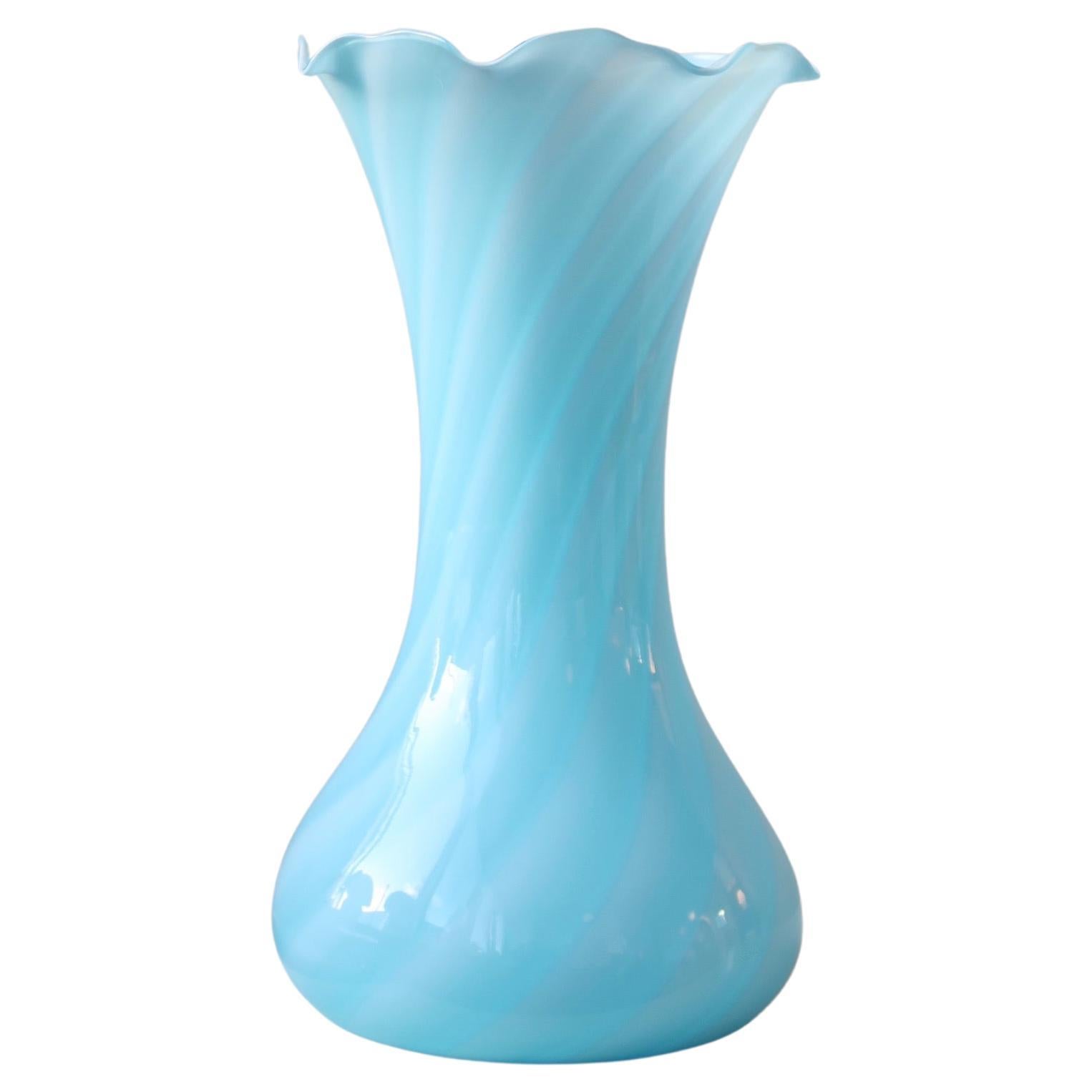 Vintage Large Murano Blue Swirl Vase