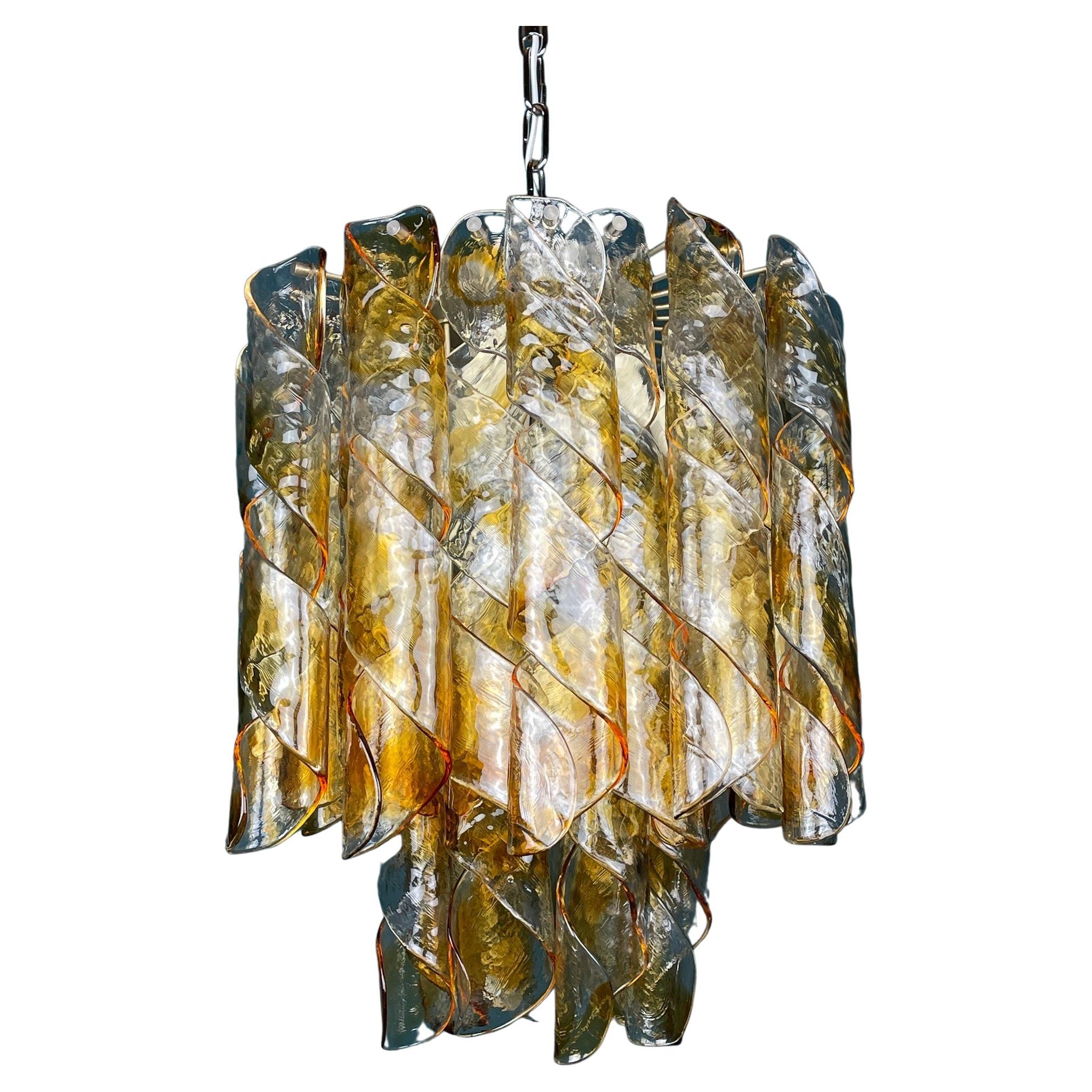 Vintage Large Murano Chandelier "Torciglioni" by Av Mazzega Italy 1970s For Sale