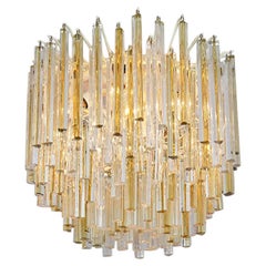 Vintage Large Murano Chandelier with Clear and Amber Glass Rods, Italy, 1960s